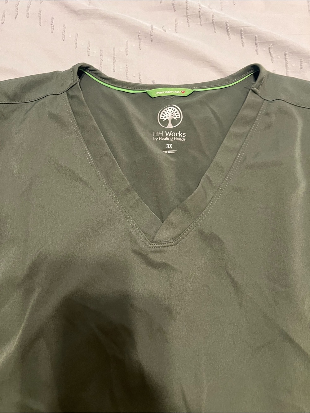 healing hands Olive Green V-Neck Scrub Top